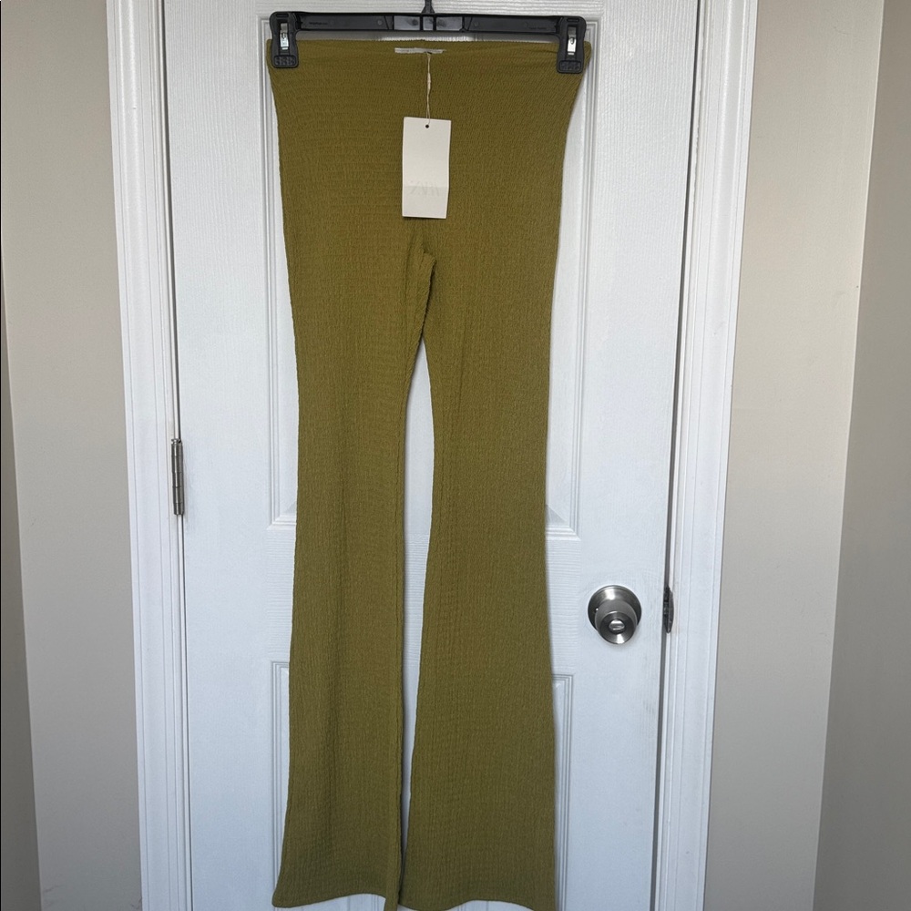 Zara Moss Green Knit Flare Trousers